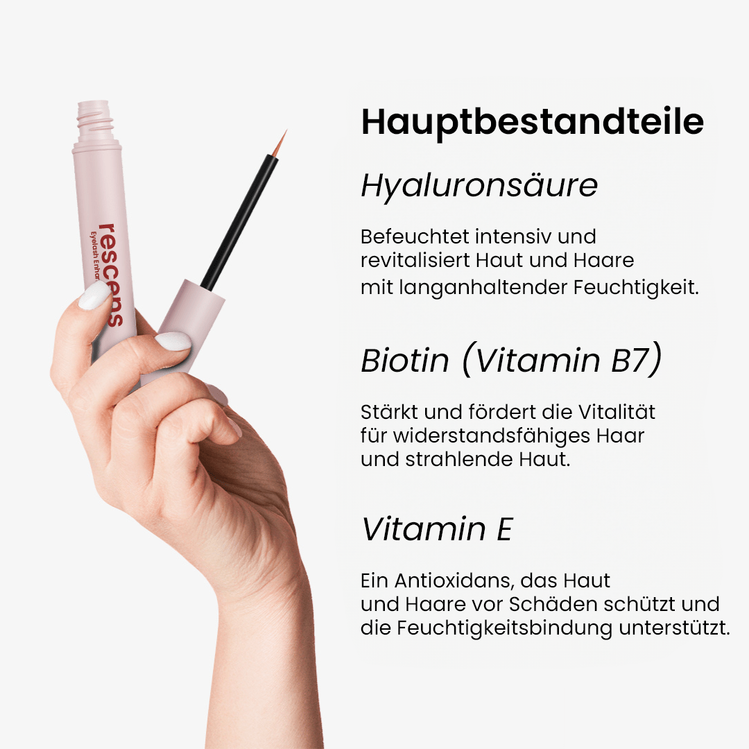 Rescens hormonfreies Wimpernserum ohne Prostaglandin – Lash Serum - text with hormon-free active ingredients