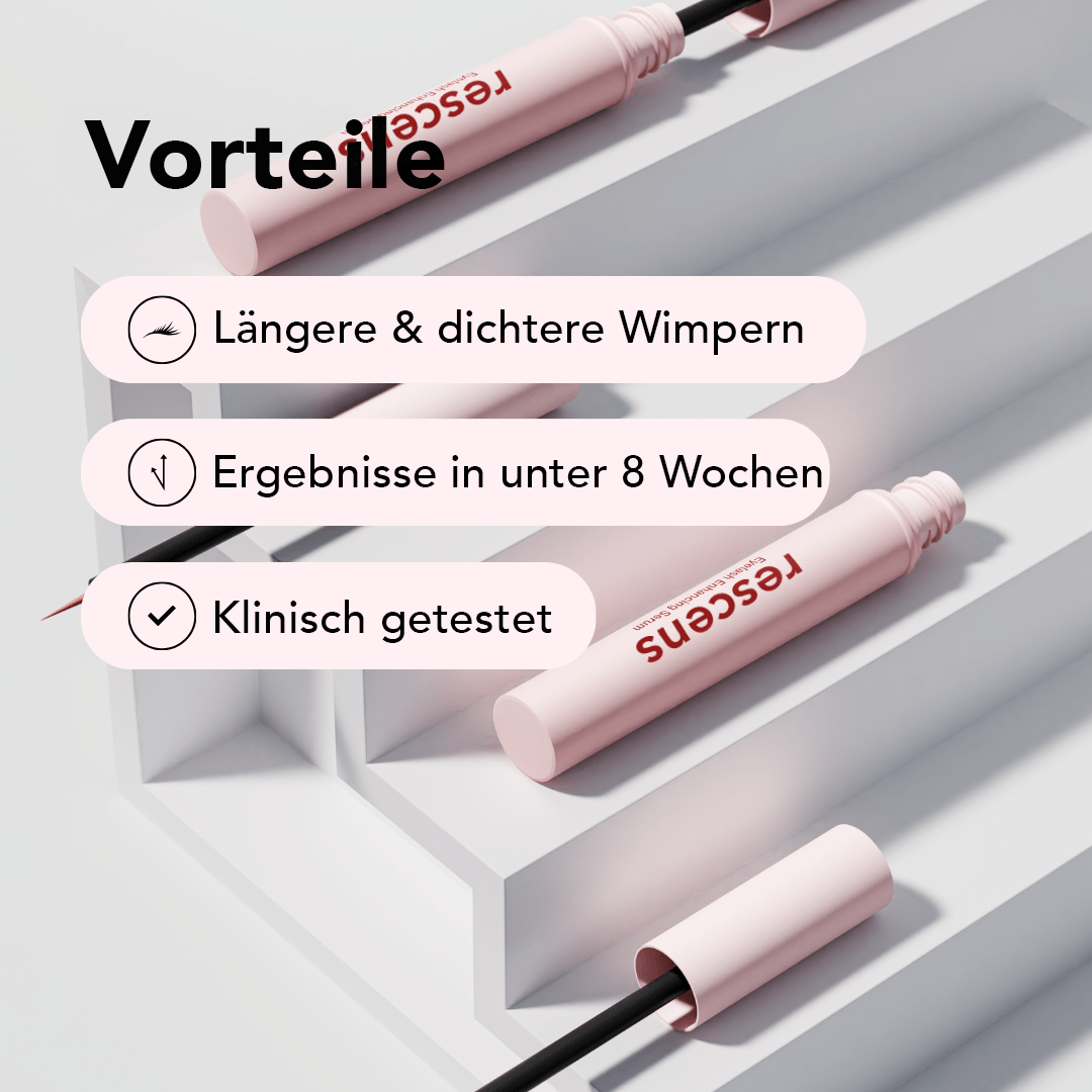 Rescens hormonfreies Wimpernserum ohne Prostaglandin – Lash Serum - Produkt - 3ml - front view - text with advantages
